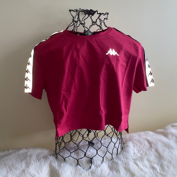 Kappa Tape Sleeve Logo Cotton Cropped Tee Size L Bright Pink - Picture 5 of 6